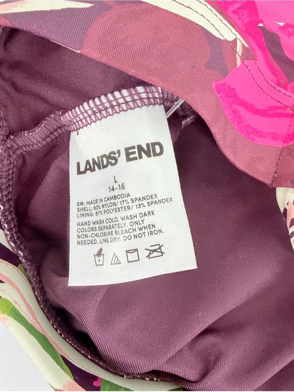 NWT Lands' End DARK WINE MULTI TROPICAL PALMS Floral Print Bikini Top - Picture 5 of 5